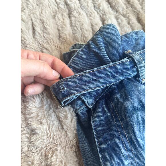 Zara Pleated Paperbag Wide Leg Jeans Size 4 Baggy High Rise Belted Barrel Denim - Picture 3 of 11